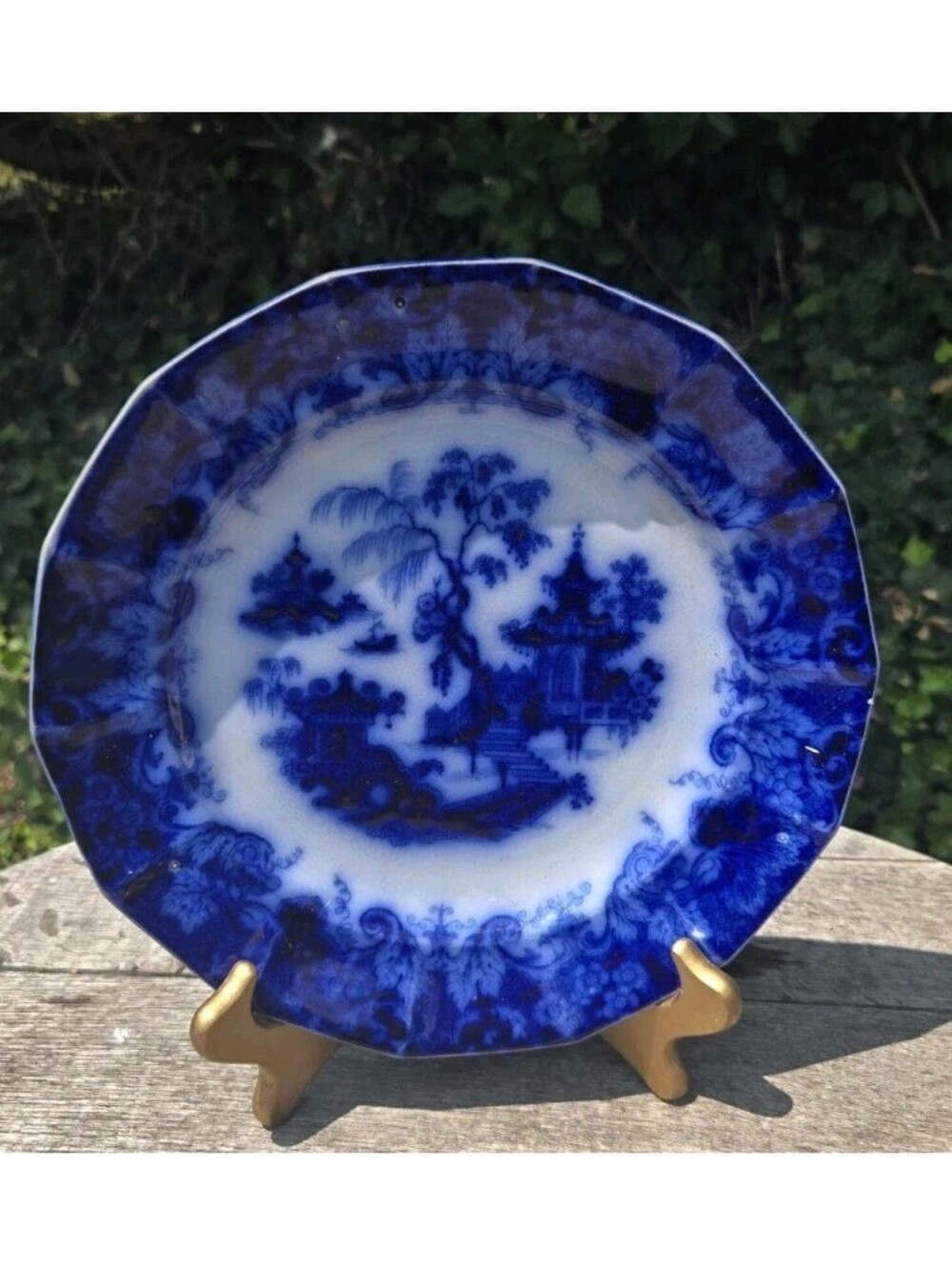 Antique Walker 2 SCINDE Flow Blue 10.25" Plate Transfer Ironstone England Willow